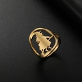 Golden stainless steel witch riding broom silhouette ring for Halloween style - US 7 / Gold