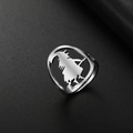 Polished stainless steel openwork witch on broomstick silhouette ring for Halloween - US 7 / Steel