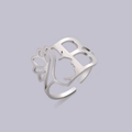 Anillo retrato femenino calado plateado con banda ajustable de acero inoxidable - Letra B de acero