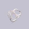 Adjustable hollow-out silver stainless steel ring with side face and lotus silhouette - Steel Letter C