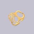 Adjustable golden stainless steel open ring with artistic hollow face and lotus design - Gold Letter C