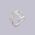 Adjustable stainless steel ring with hollow female profile and lotus flower design - Steel Letter D