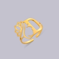 Adjustable golden stainless steel hollow ring featuring a profile face and lotus design - Gold Letter D