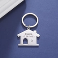Portachiavi personalizzato a forma di casa in acciaio inox con incisione nome e data - Color Acciaio