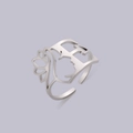 Silver hollow female face profile open adjustable ring in minimalist stainless steel style - Steel Letter E