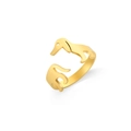 Polished gold plated stainless steel open ring featuring a cute dachshund animal design - Gold