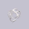 Adjustable stainless steel open ring with cutout face silhouette and floral pattern - Steel Letter F