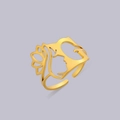 Adjustable golden stainless steel ring featuring a hollow female profile and floral design - Gold Letter G