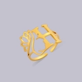 Gold plated stainless steel adjustable ring featuring hollow letter H and female profile - Gold Letter H