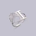 Silver stainless steel open ring featuring a hollow profile portrait and letter I design - Steel Letter I