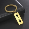 Portachiavi rettangolare oro con cuore ECG inciso e lettere Y e A personalizzate - Oro