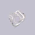Silver stainless steel open ring with artistic hollow lotus and female face profile - Steel Letter J
