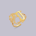 Gold hollow portrait ring featuring letter U and profile design with open band style - Gold Letter J