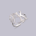 Silver stainless steel open ring featuring a hollow profile portrait and letter K - Steel Letter K