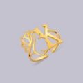 Adjustable golden hollow ring featuring an artistic lotus and capital letter K design - Gold Letter K