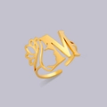 Golden stainless steel open ring with letter N, hollow profile and lotus petal design - Gold Letter M