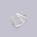 Polished stainless steel open ring featuring a hollow profile and letter N charm - Steel Letter N