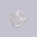 Silver hollow ring featuring a female side profile and lotus flower with open design - Steel Letter O