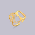 Golden cutout portrait and lotus ring with adjustable open band for women - Gold Letter O