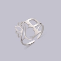 Silver stainless steel open ring with artistic hollow female face and lotus flower profile - Steel Letter P