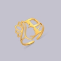 Artistic gold-plated hollow portrait open ring with minimalist profile and flower design - Gold Letter P