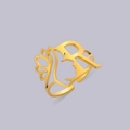 Adjustable gold stainless steel ring with hollow silhouette face and letter R design - Gold Letter R