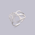 Silver stainless steel hollow face ring with lotus design and adjustable opening - Steel Letter S