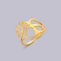 Gold hollow open ring featuring lotus petals and elegant female face profile outline - Gold Letter S