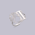 Silver hollow portrait open ring with artistic face outline and floral design - Steel Letter T