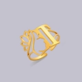 Adjustable gold stainless steel ring with hollow face silhouette and floral artistic design - Gold Letter T