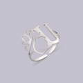Silver stainless steel adjustable open ring featuring hollow letter U and female profile - Steel Letter U