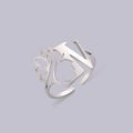 Silver hollow portrait ring with letter N and lotus design in stainless steel - Steel Letter V
