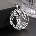 Pendaglio albero della vita in acciaio inossidabile argento con silhouette madre e figlio - Argento-Madre Albero Bambina