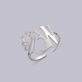 Silver adjustable ring with letter N, hollow female profile and lotus flower design - Steel Letter W