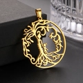 Ciondolo albero della vita in oro 18K con silhouette madre e figlio in acciaio - Oro-Madre Albero Bambina