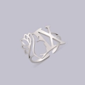 Silver stainless steel hollow letter K ring with profile silhouette and open adjustable band - Steel Letter X