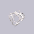 Silver stainless steel adjustable ring featuring a hollow letter N and profile silhouette - Steel Letter Y