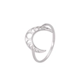 Detail of silver stainless steel moon phase ring with cutout celestial design elements - US 7 / Steel