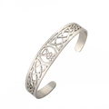 Close-up of silver steel cuff featuring Celtic knots and the Sigil of Lucifer symbol - Sigil of Lucifer Symbol Style (Steel Color-Style 2)