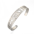 Detail view of silver stainless steel cuff featuring Leviathan Cross and Celtic knots - Leviathan Cross Symbol Style (Steel Color-Style 1)