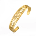Golden cutout cuff bracelet featuring Leviathan Cross and Celtic knot patterns - Leviathan Cross Symbol Style (Gold-Style 1)