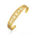 Polished gold Celtic knot open cuff bracelet with circular geometric symbol in center - Sigil of Lucifer Symbol Style (Gold-Style 2)