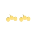 Vista macro di tre dischi d'oro lucidi su orecchini a lobo dallo stile minimalista - Oro