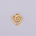 Detailed view of heart-shaped 18K gold-plated stainless steel pendant with spiral design - Gold