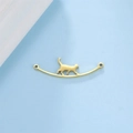 Cute golden cat silhouette curved connector link with rings for DIY jewelry making - Gold