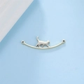 Macro view of silver walking cat connector pendant with dual hanging loops for DIY jewelry - Steel