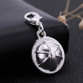 Silver zinc alloy helmet pendant keychain with lobster clasp and textured radial design - Antique Silver