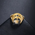 Anello in acciaio inossidabile dorato con mezzaluna e stella, dettagli traforati - US 7 / Oro