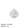 Stainless steel Elizabeth II coin pendant, 22.1x19.1mm round embossed medallion charm - Style A / 22.1*19.1mm / Steel