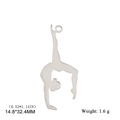 Gymnast silhouette pendant in stainless steel with down-bend pose and size specs - Style B / Steel